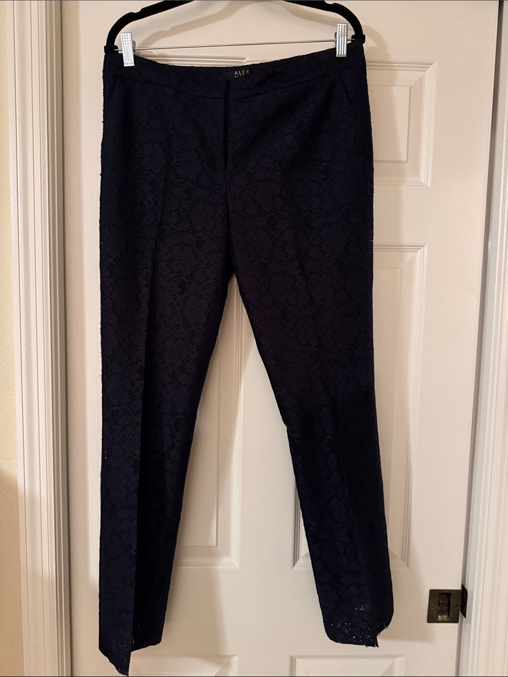 A/X Armani Exchange Navy Lace-Overlay Skinny Pants